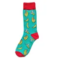 Fun banana patterned mid-calf cotton socks with vibrant green and red contrast colors - Universal Fit / Banana Green