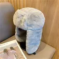 Gorro de cazador gris de felpa con orejeras para protección de esquí en invierno - Talla única / Gris