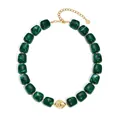 Collier bohème en résine marbrée verte avec grosse perle dorée centrale - Type B-Vert Foncé
