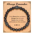 Premium black frosted volcanic stone beaded bracelet for men with inspirational gift card - Remember Card (Remember Card + Black Matte Lava Stone Bracelet)