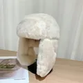 Chapeau trappeur en peluche blanc cassé avec protège-oreilles pour chaleur et protection - Taille unique / Blanc Cassé