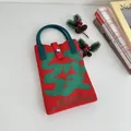 Festive red and green knitted mini tote phone bag with Goodluck text pattern design - Silicone Phone Case #27