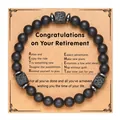 Men's black matte beads and volcanic lava stone bracelet on a retirement gift card - Retirement Card (Retirement Card + Black Matte Lava Stone Bracelet)