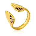 Verstellbarer offener Edelstahlring mit Goldfinish und schwarzem Flügeldesign - Gj019 Gold