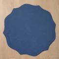 Set de table élégant en lin brodé bleu foncé avec bord festonné pour décoration - 39cm / Bleu marine