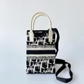 Small black and white monogram knitted tote bag for phone with stylish white handles - Silicone Phone Case #31