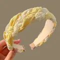 Serre-tête en dentelle tressée jaune et blanc, accessoire de coiffure tendance d'été - Dentelle Jaune Citron