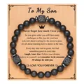 Men's black matte bead bracelet with lava stone cubes and inspirational son card - Son Card (Son Card + Black Matte Lava Stone Bracelet)