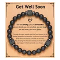 Black matte bead bracelet with lava stones on Get Well Soon message card - Soon Card (Soon Card + Black Matte Lava Stone Bracelet)