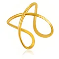 Eleganter vergoldeter offener Ring aus Edelstahl mit unregelmäßigen Kreuzlinien für Damen - Gj025