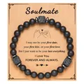 Men's black matte beaded bracelet with square lava stone and soulful message card - Soulmate Card (Soulmate Card + Black Matte Lava Stone Bracelet)
