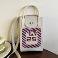 Cream knit mobile phone bag featuring 12.25 pattern and maroon striped contrast design - Silicone Phone Case #35