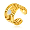 Vergoldeter Edelstahlring mit mehrlagigem Linien-Design und runder weißer Einlage - Gj027 Gold