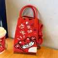 Handcrafted red knitted mini tote bag featuring a cute tiger pattern and festive text - Silicone Phone Case #36