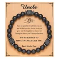 Handmade matte black beads and cubic lava stone bracelet for men with gift card - Uncle Card (Uncle Card + Black Matte Lava Stone Bracelet)