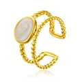Eleganter goldener Edelstahlring offen mit perlmuttfarbenem Stein und gedrehtem Design - Gj028 Weißer Kreis