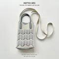 Pastoral style gray geometric knitted tote bag with top handle and shoulder strap - Silicone Phone Case #39