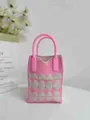 Stylish pink and beige knitted mini tote bag featuring a wavy geometric pattern design - Silicone Phone Case #40