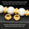 S925 gold-plated sterling silver spacer bead with snowflake texture for DIY jewelry - Diameter 4mm Snowflake Spacer (JHF63425)