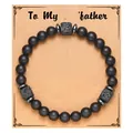Handmade black matte bead bracelet with lava rock cubes on 'To My Father' card - Godfather Card (Godfather Card + Black Matte Lava Stone Bracelet)