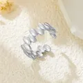 Silberfarbener offener Ring aus Edelstahl mit unregelmäßigem ovalem Gliederdesign - Gj033 - Stahlfarbe