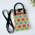 Vibrant knitted mini phone bag with colorful geometric pattern, black strap, SKU - Silicone Phone Case #44