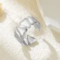 Silberner, unregelmäßiger, herzförmiger offener Ring aus robustem Edelstahl für Damen - Gj034 - Stahlfarbe