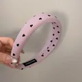 Élégant serre-tête rembourré rose avec jolis motifs de cœurs noirs pour filles - Coeur Rose