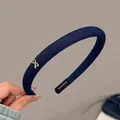 Serre-tête rembourré en denim bleu marine avec un petit nœud argenté pour femmes - Serre-tête Mince Bleu Foncé