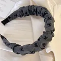 Serre-tête en éponge gris froncé avec broderies de nœuds noirs pour look chic - Style Plissé Nœud Gris
