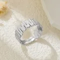 Silberner Edelstahlring mit unregelmäßiger Linienstruktur, verstellbar - Gj041 - Stahlfarbe