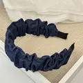 Serre-tête élégant en jean bleu foncé avec volants pour un style de cheveux chic - Denim Plissé Bleu Foncé