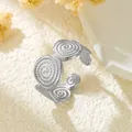Verstellbarer silberner Edelstahlring mit kreisförmigem Spiralmuster-Design - Gj042 - Stahlfarbe