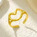 Eleganter goldener unregelmäßiger herzförmiger offener Ring aus poliertem Edelstahl - Gj043 - Gold