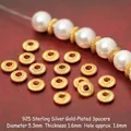 Cuenta espaciadora disco plata bañada en oro S925 grabada para joyería artesanal DIY - Espaciador (JHF63464) / 5.3mm de Diámetro / Dorado