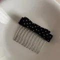 Elegant black polka dot bow metal hair comb accessory for high skull top padding - Black Polka Dot Bow Hair Comb