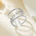 Eleganter silberfarbener Edelstahlring, mehrlagig mit Herz und verstellbarem Design - Gj048 - Stahlfarbe