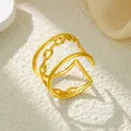 Eleganter unregelmäßiger vergoldeter Edelstahl-Lagenring mit Kettenglied-Design - Gj048 - Gold