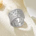 Aufwendiger Barock-Edelstahlring, verstellbar, elegantes Silber-Finish, breites Band - Gj049 - Stahlfarbe
