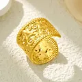Eleganter Vintage-Ring aus Edelstahl mit goldenem Wirbelmuster, breites offenes Design - Gj049 - Gold