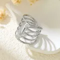 Eleganter silberner, unregelmäßiger, mehrlagiger offener Ring aus Edelstahl für Damen - Gj055 - Stahlfarbe