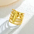 Goldener Statement-Ring aus Edelstahl, unregelmäßig mehrlagig mit ovalem Detail - Gj055 - Gold