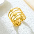 Eleganter goldener mehrlagiger offener Ring aus Edelstahl mit unregelmäßigen Linien - Gj056 - Gold