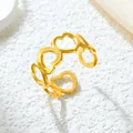 Goldener offener Ring aus Edelstahl mit ineinandergreifenden hohlen Herzen - Gj057 - Gold