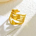Künstlerischer unregelmäßiger vergoldeter Edelstahlring mit kreativem Liniendesign - Gj062 - Gold
