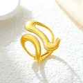 Eleganter unregelmäßiger goldener Edelstahlring mit Perlenrand und offenem Design - Gj063 - Gold