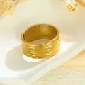 Eleganter unregelmäßig strukturierter Edelstahl-Ring offen in Gold-Finish für Damen - Gj067 - Gold
