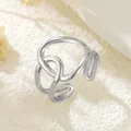 Silberner Edelstahlring in Herzform, unregelmäßiges Design, verstellbar - Gj069 - Stahlfarbe