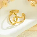Vergoldeter Edelstahlring mit unregelmäßigen Linien in Herzform, verstellbar - Gj069 - Gold