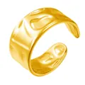 Hochwertiger vergoldeter Edelstahlring, offenes Design mit unregelmäßiger Hammerstruktur - Gj072 - Gold